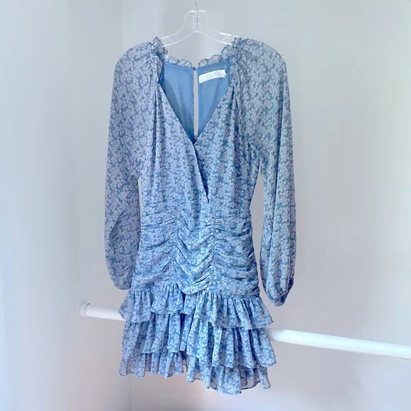 Astr | Dresses | Astr The Label Size S Tiered Ruffle Mini Dressblue Multi  Color Flower Print | Poshmark